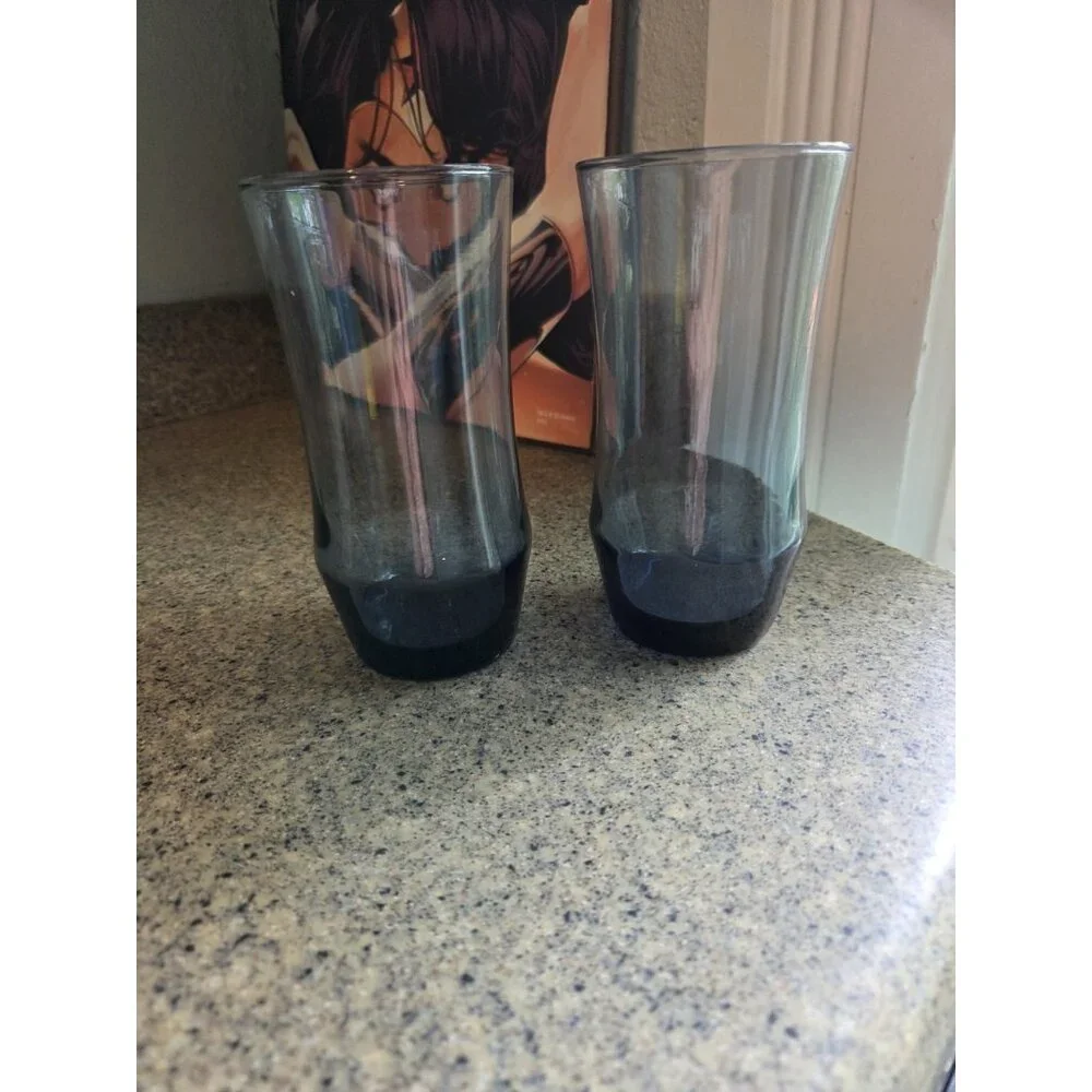 Set of 2 Vintage Libbey APOLLO BLUE 16oz Tumblers Iced Tea Glasses‎ Retro Glass